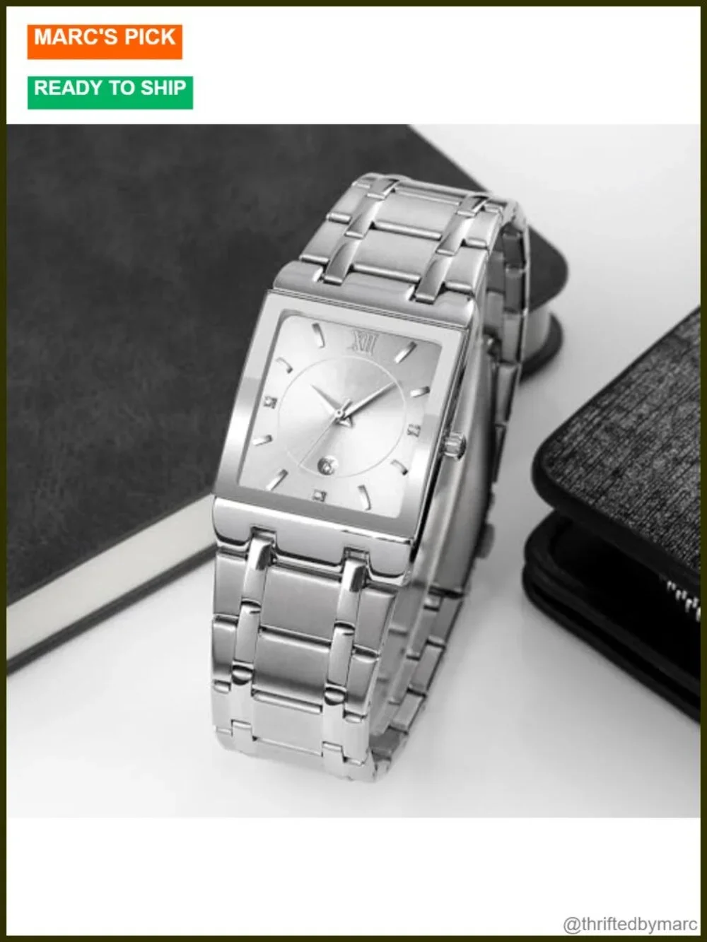 Men's Square Stainless Steel Analog Quartz Watch Water Resistant